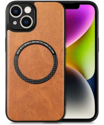 Apple iPhone 15 Plus Hoesje MagSafe Kunstleer Back Cover Bruin
