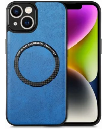 Apple iPhone 15 Hoesje MagSafe Kunstleer Back Cover Blauw