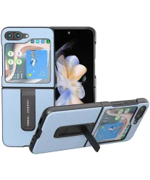 ABEEL Kickstand Samsung Galaxy Z Flip 5 Hoesje Leer Back Cover Blauw