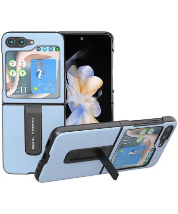 ABEEL Kickstand Samsung Galaxy Z Flip 5 Hoesje Leer Back Cover Blauw Hoesjes