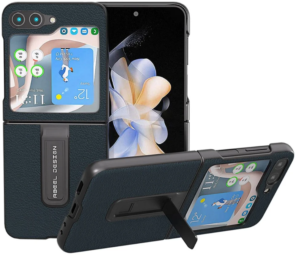 ABEEL Kickstand Samsung Galaxy Z Flip 5 Hoesje Leer Back Cover Groen afbeelding 1