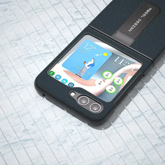 ABEEL Kickstand Samsung Galaxy Z Flip 5 Hoesje Leer Back Cover Groen afbeelding 4