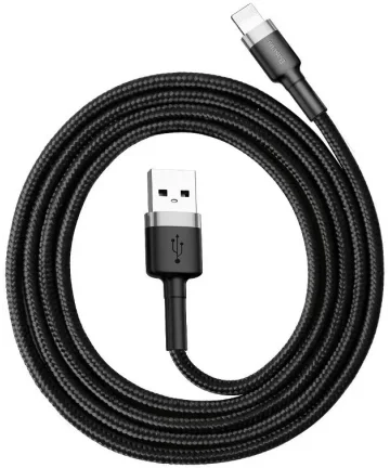 Baseus Cafule USB-A naar Apple Lightning Kabel 2.4A 1M Grijs/Zwart Kabels