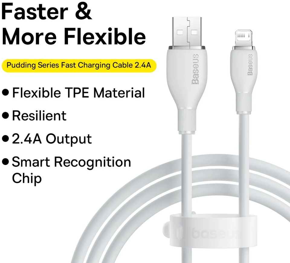 Baseus Pudding USB-A naar Apple Lightning Kabel 2.4A 1.2M Wit afbeelding 4