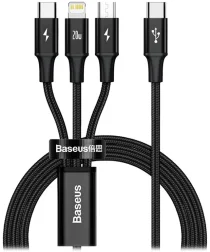 Baseus 3-in-1 USB-C naar Lightning/USB-C/Micro-USB Kabel 1.5M Zwart