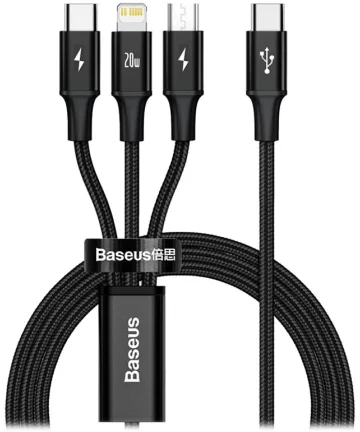 Baseus 3-in-1 USB-C naar Lightning/USB-C/Micro-USB Kabel 1.5M Zwart Kabels