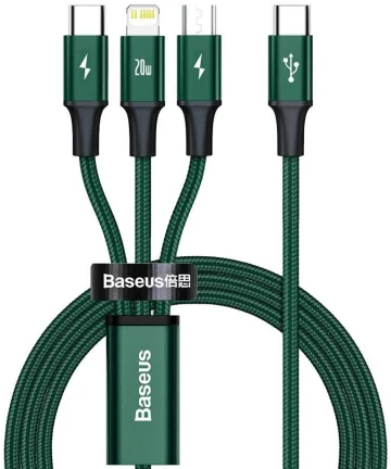 Baseus 3-in-1 USB-C naar Lightning/USB-C/Micro-USB Kabel 1.5M Groen Kabels