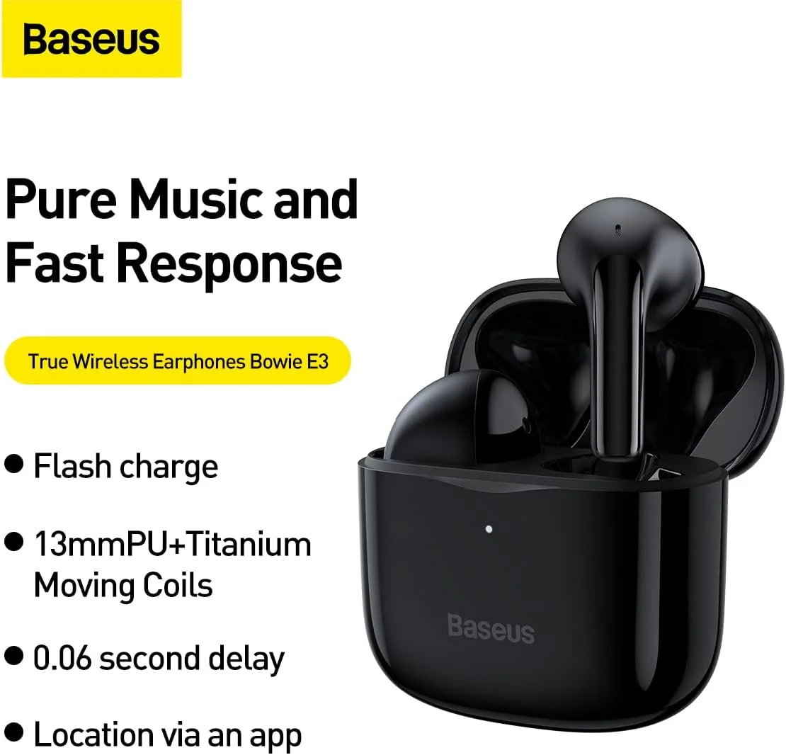 Baseus Bowie E3 True Wireless Bluetooth Earphones Zwart afbeelding 3