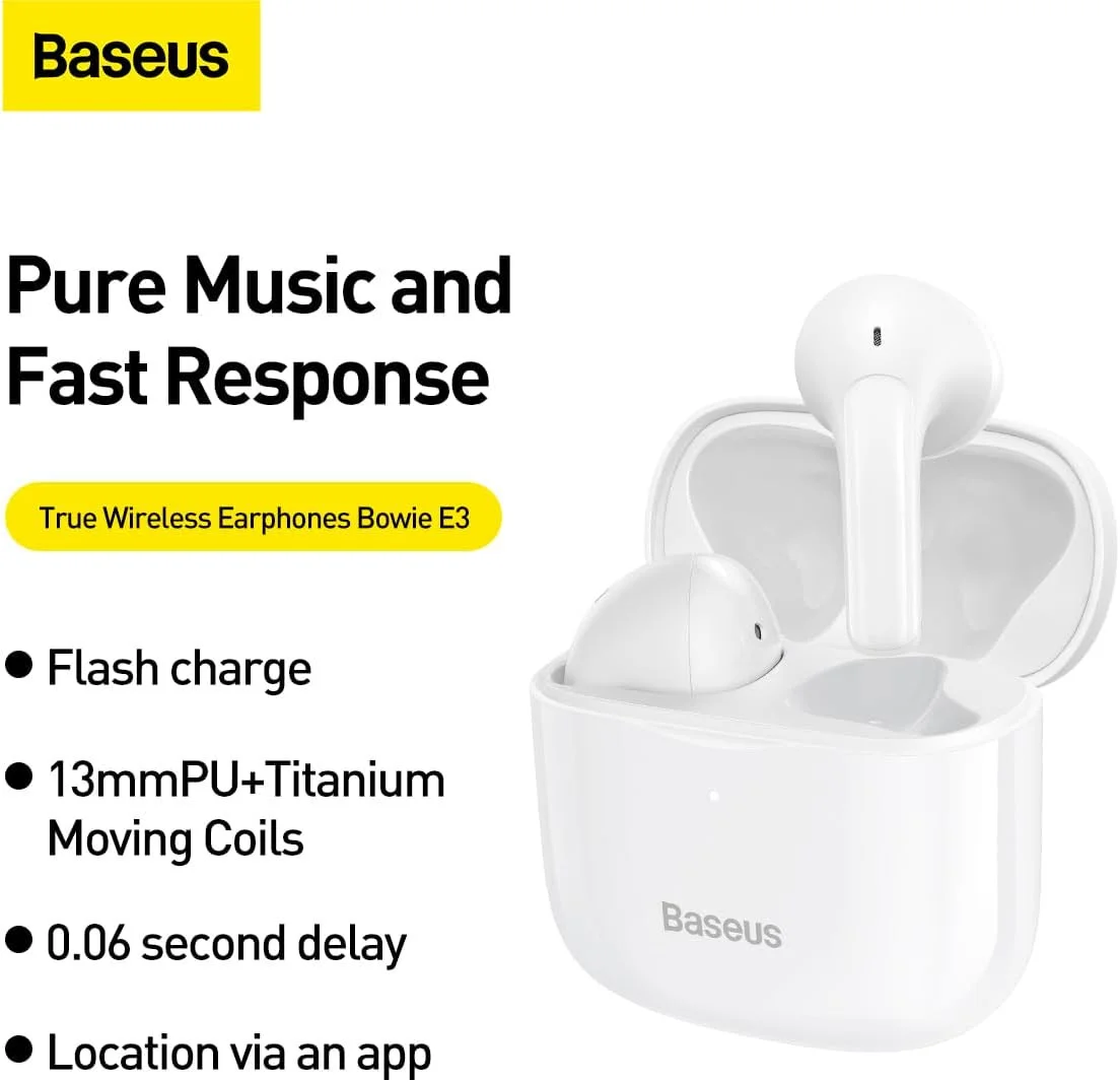 Baseus Bowie E3 True Wireless Bluetooth Earphones Wit afbeelding 3