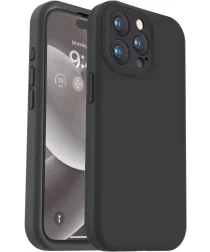 Apple iPhone 15 Pro Hoesje met Camera Bescherming Siliconen Zwart