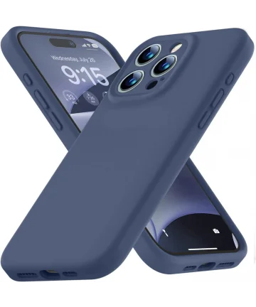 Apple iPhone15 Pro Max Hoesje Camera Bescherming Siliconen Donkerblauw Hoesjes