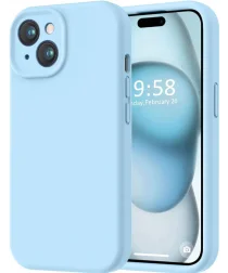 Apple iPhone 15 Hoesje Camera Bescherming Siliconen Back Cover Blauw