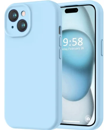 Apple iPhone 15 Hoesje Camera Bescherming Siliconen Back Cover Blauw Hoesjes