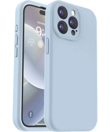 Apple iPhone 15 Pro Hoesje met Camera Bescherming Siliconen Blauw Hoesjes