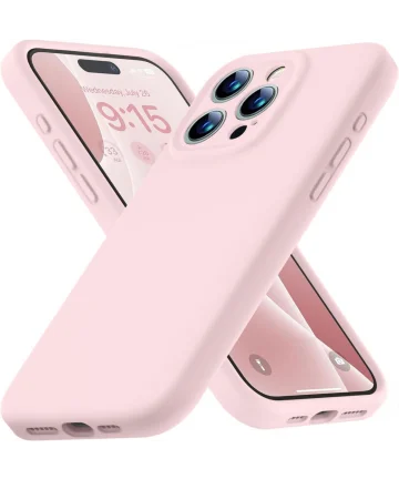 Apple iPhone 15 Pro Max Hoesje met Camera Bescherming Siliconen Roze Hoesjes