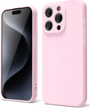 Apple iPhone 15 Pro Hoesje Camera Bescherming Dun TPU Back Cover Roze Hoesjes
