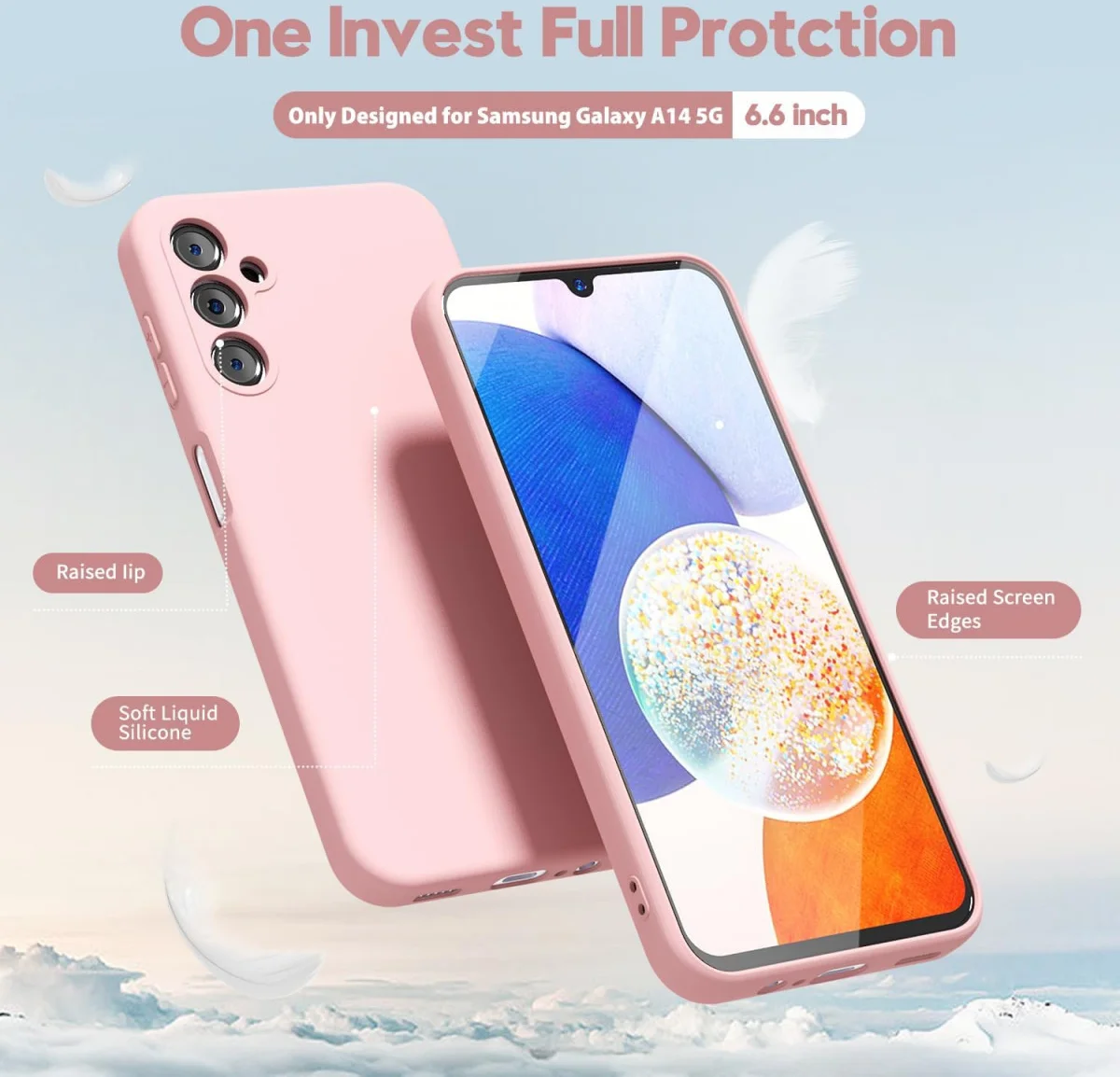 Samsung Galaxy A14 Hoesje Camera Bescherming Dun TPU Back Cover Roze afbeelding 2