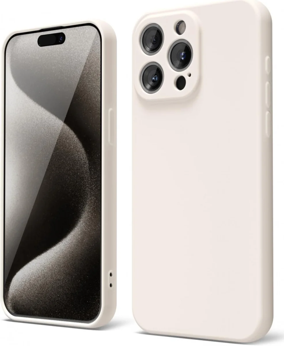 Apple iPhone 15 Pro Max Hoesje met Camera Bescherming Dun TPU Beige afbeelding 1