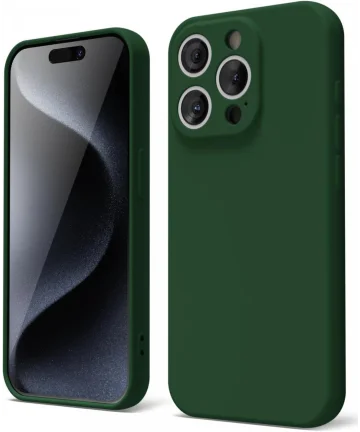 Apple iPhone 15 Pro Hoesje Camera Bescherming Dun TPU Donkergroen Hoesjes