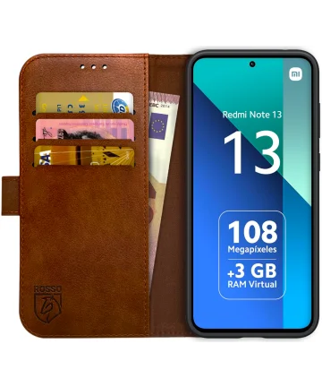 Rosso Element Xiaomi Redmi Note 13 5G Hoesje Book Case Wallet Bruin Hoesjes