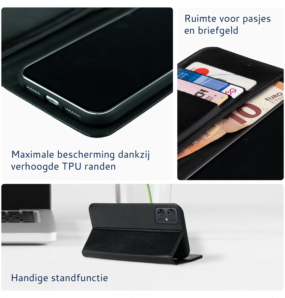 Rosso Element Motorola Moto G54 Hoesje Book Case Wallet Zwart afbeelding 4