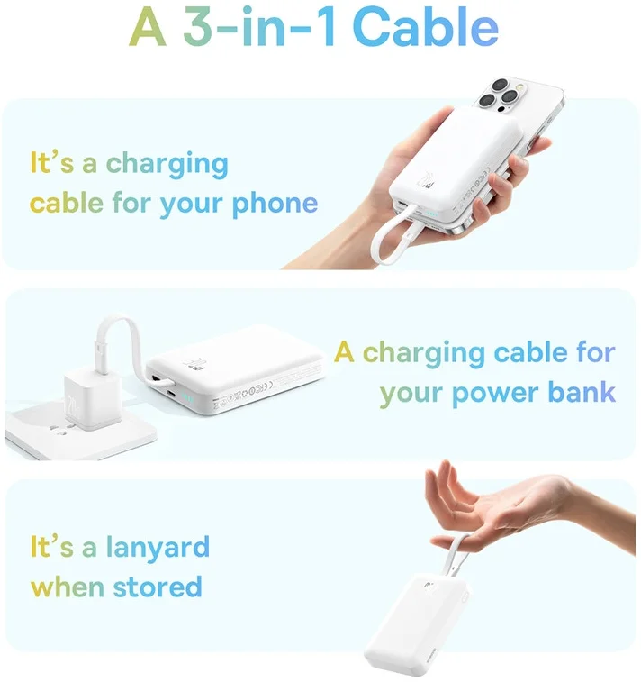 Baseus 10.000 mAh Powerbank MagSafe Ingebouwde Lightning Kabel Wit afbeelding 3