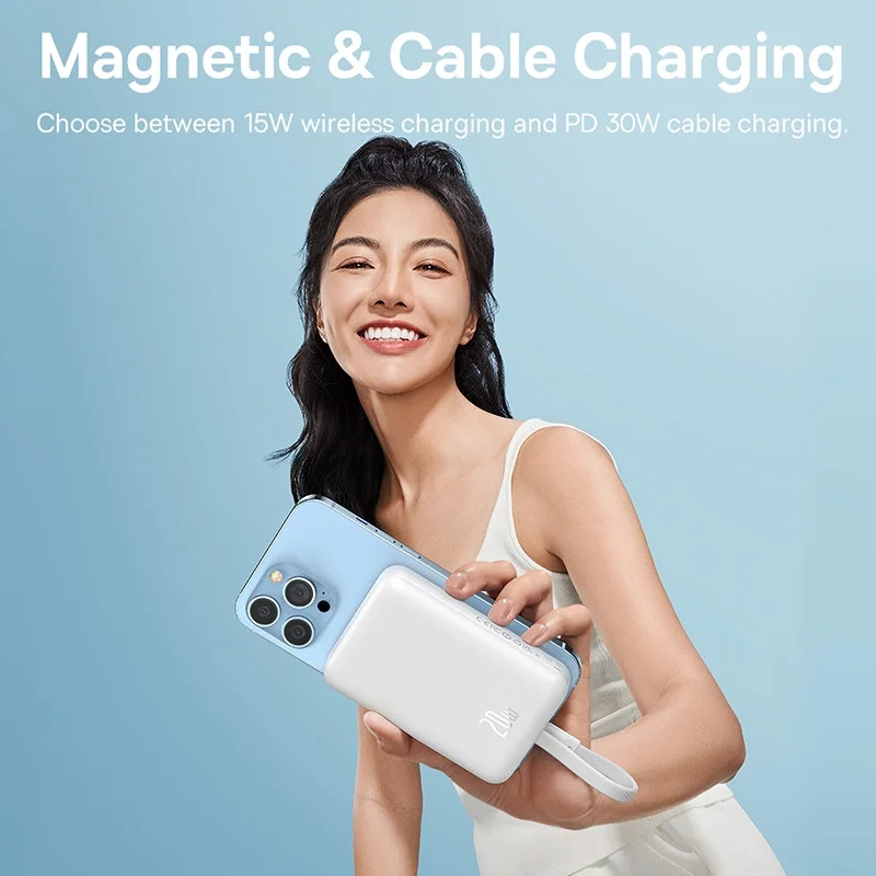 Baseus 10.000 mAh Powerbank MagSafe Ingebouwde Lightning Kabel Wit afbeelding 5