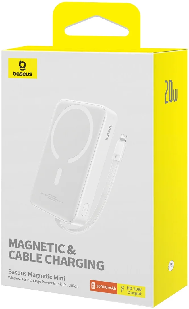 Baseus 10.000 mAh Powerbank MagSafe Ingebouwde Lightning Kabel Wit afbeelding 7