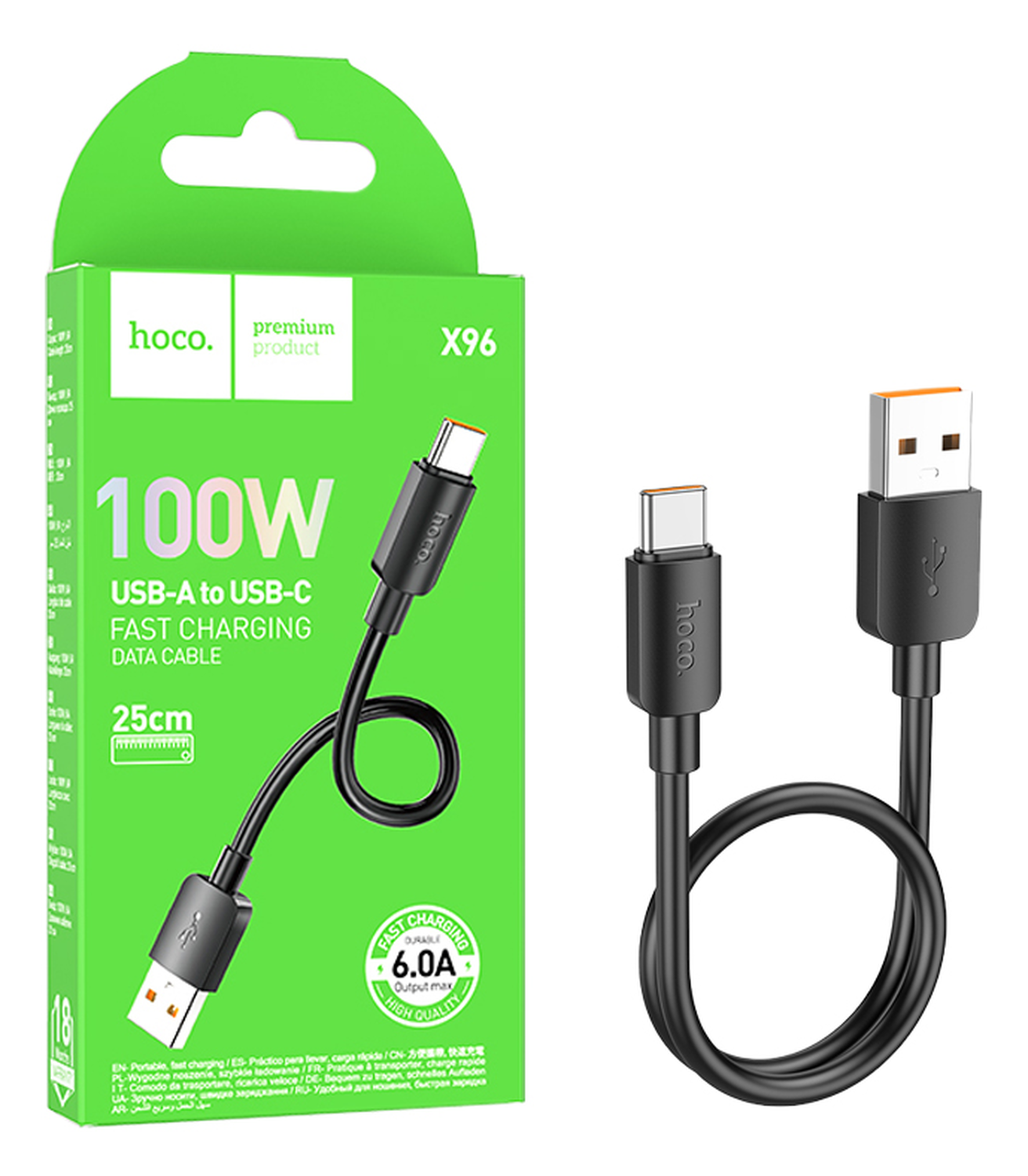 Hoco X96 100W Fast Charge PD USB naar USB-C Laadkabel 0.25M Zwart afbeelding 4