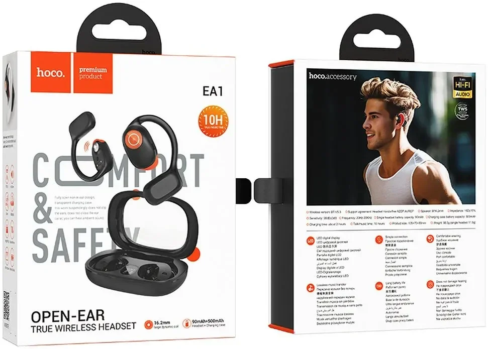 Hoco EA1 True Wireless Headset Draadloze Open-Ear Oordopjes Zwart afbeelding 6