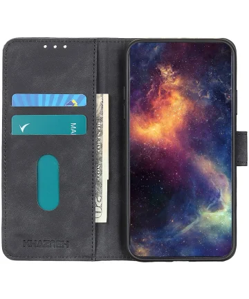 KHAZNEH Xiaomi Redmi Note 12S Hoesje Retro Wallet Book Case Zwart Hoesjes