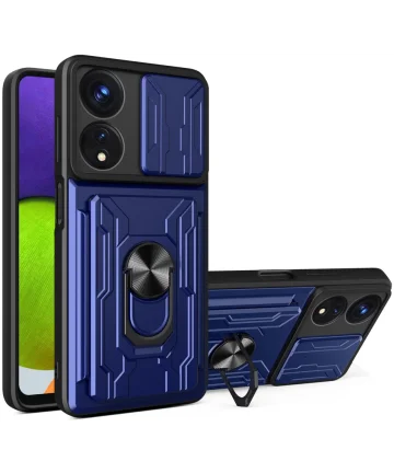 Oppo A58 5G / A78 5G Hoesje met Camera Slider en Kickstand Ring Blauw Hoesjes