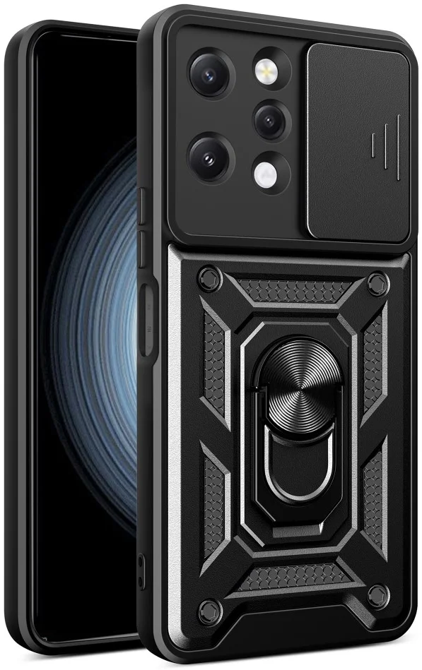 Xiaomi Redmi 12 Hoesje met Camera Slider en Kickstand Ring Zwart afbeelding 1