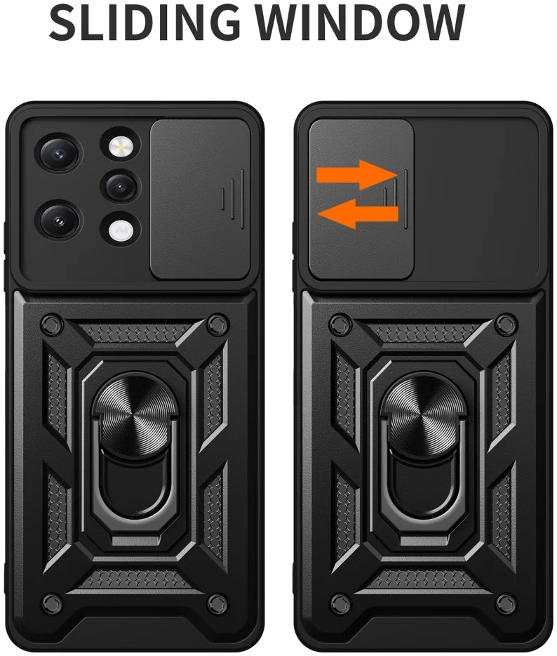 Xiaomi Redmi 12 Hoesje met Camera Slider en Kickstand Ring Zwart afbeelding 2