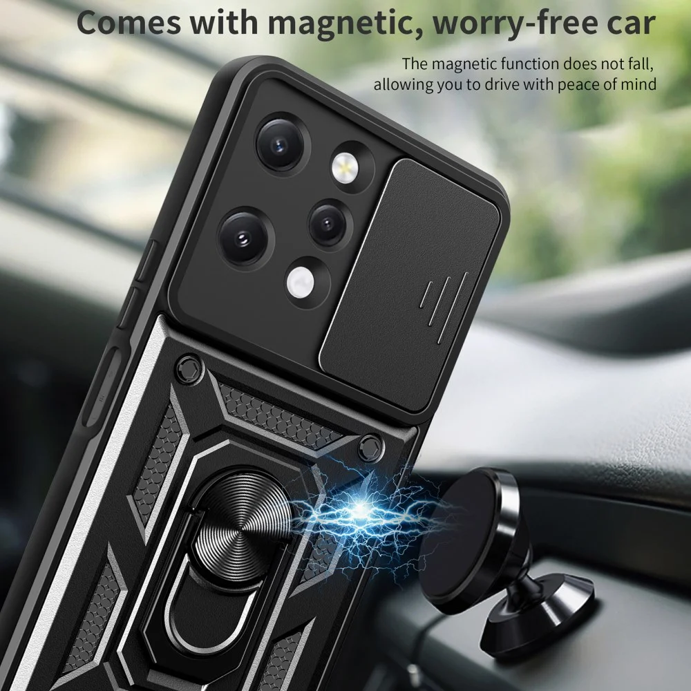 Xiaomi Redmi 12 Hoesje met Camera Slider en Kickstand Ring Zwart afbeelding 4