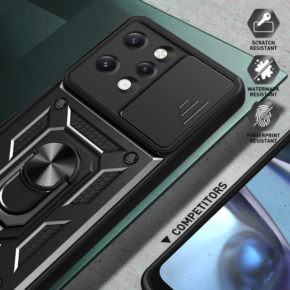 Xiaomi Redmi 12 Hoesje met Camera Slider en Kickstand Ring Zwart afbeelding 5