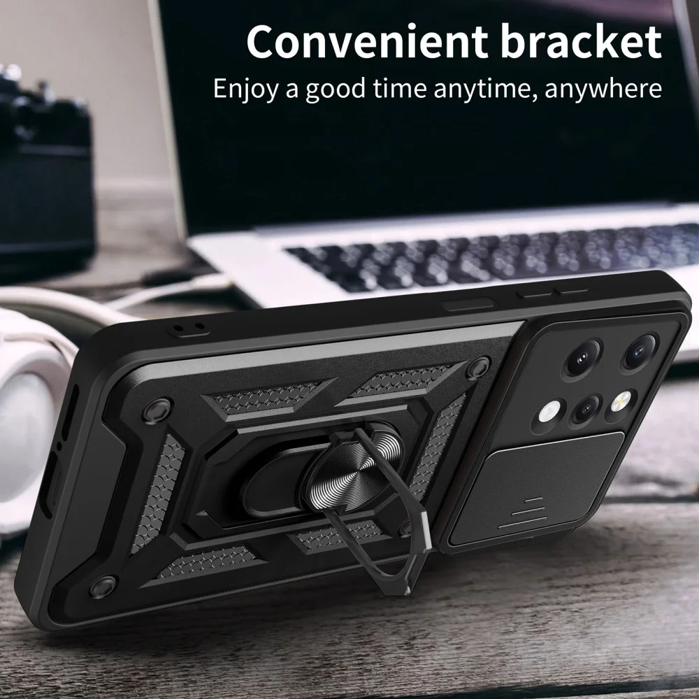 Xiaomi Redmi 12 Hoesje met Camera Slider en Kickstand Ring Zwart afbeelding 6