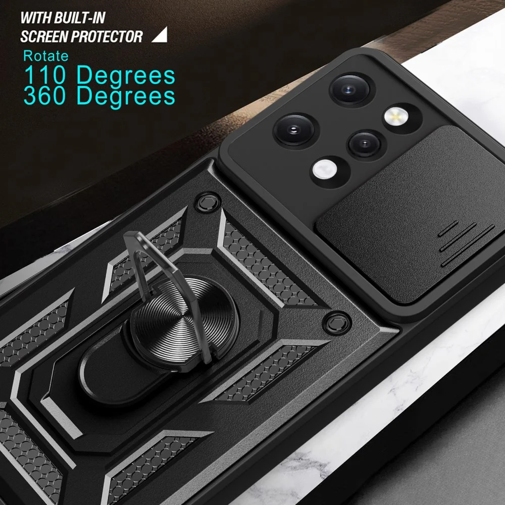 Xiaomi Redmi 12 Hoesje met Camera Slider en Kickstand Ring Zwart afbeelding 7