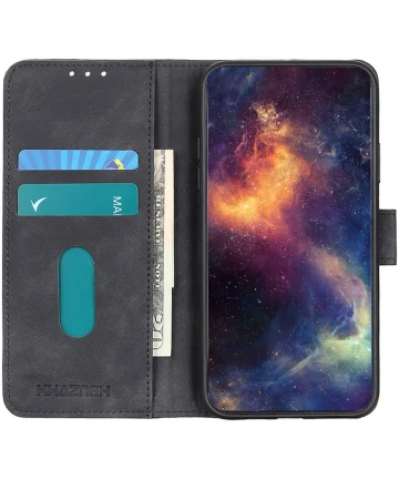KHAZNEH Xiaomi Redmi 12 Hoesje Retro Wallet Book Case Zwart Hoesjes
