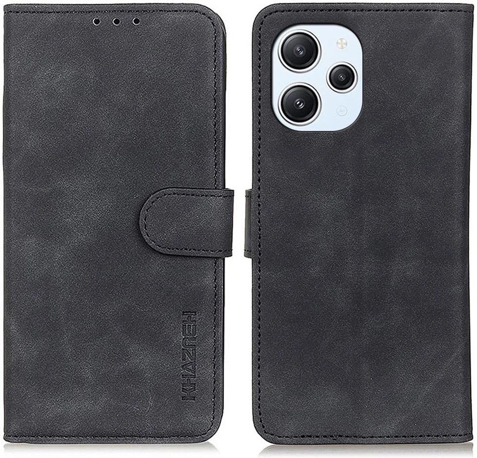 KHAZNEH Xiaomi Redmi 12 Hoesje Retro Wallet Book Case Zwart afbeelding 2