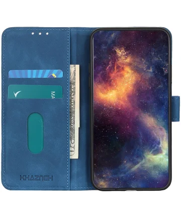 KHAZNEH Motorola Moto G14 Hoesje Retro Wallet Book Case Blauw Hoesjes