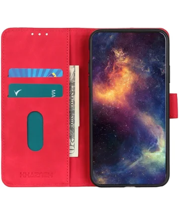 KHAZNEH Motorola Moto G14 Hoesje Retro Wallet Book Case Rood Hoesjes