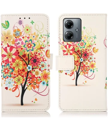 Motorola Moto G14 Hoesje Portemonnee Book Case Boom Print Hoesjes