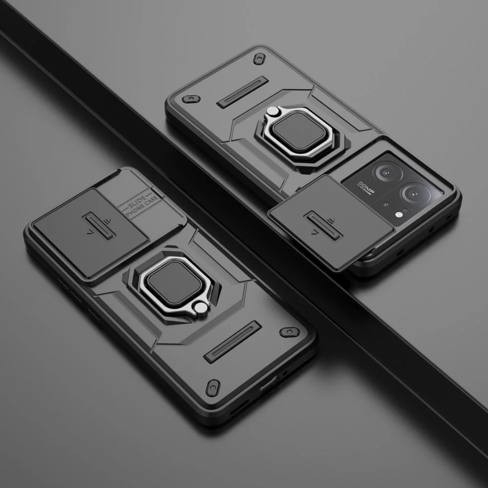 Xiaomi 13T / 13T Pro Hoesje met Camera Slider en Kickstand Ring Zwart afbeelding 5