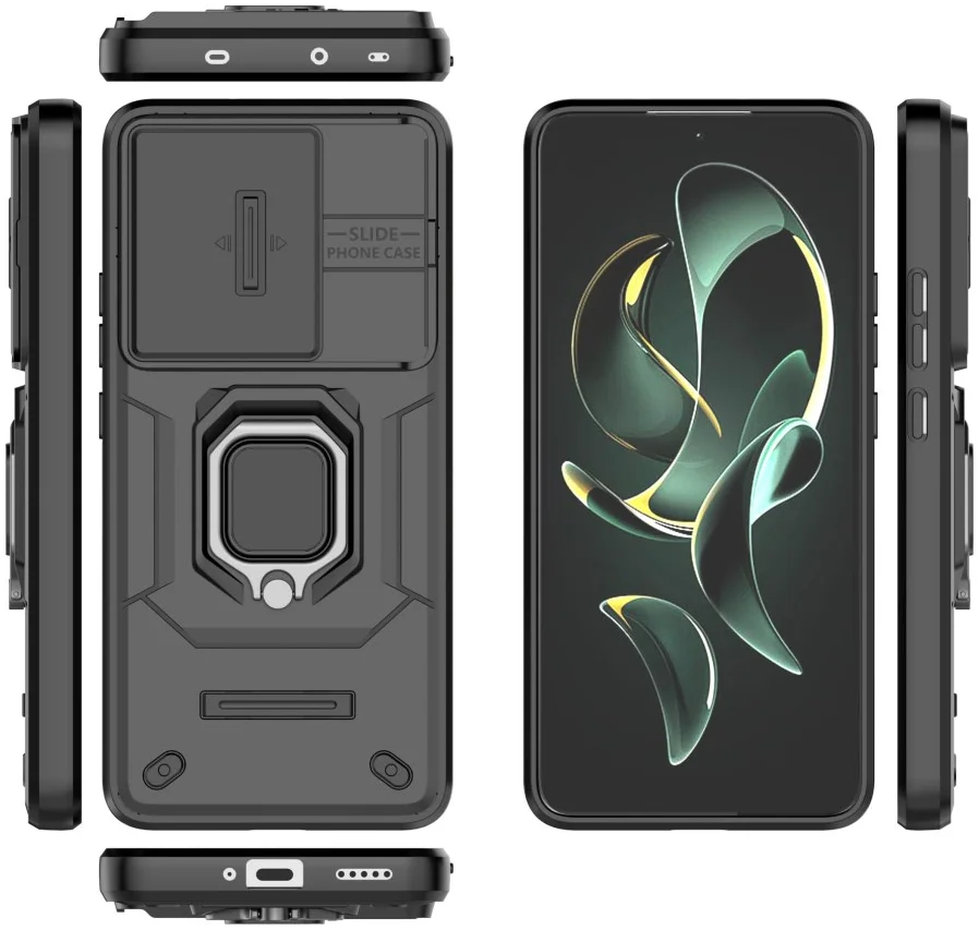 Xiaomi 13T / 13T Pro Hoesje met Camera Slider en Kickstand Ring Zwart afbeelding 6