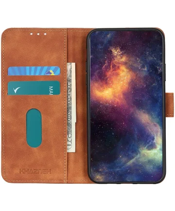 KHAZNEH Motorola Moto G54 Hoesje Retro Wallet Book Case Bruin Hoesjes