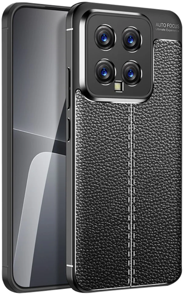 Xiaomi 14 Hoesje met Kunstleer Coating Back Cover Zwart afbeelding 1
