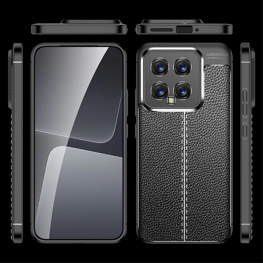 Xiaomi 14 Hoesje met Kunstleer Coating Back Cover Zwart afbeelding 2