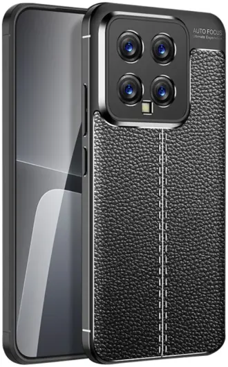 Xiaomi 14 Hoesje met Kunstleer Coating Back Cover Zwart afbeelding 1
