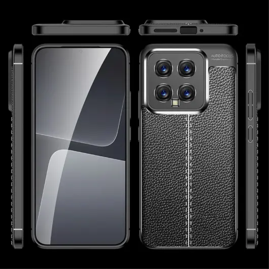 Xiaomi 14 Hoesje met Kunstleer Coating Back Cover Zwart afbeelding 2